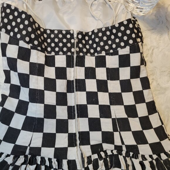 Vintage 80s Strapless Party Dress Black And White Checkered Chel'sea L'td - Picture 5 of 8